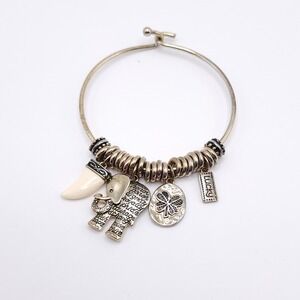 Lucky Elephant Charm Bracelet – Gold Tone 7.5" Bangle with Inspiring Charms
